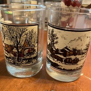 Currier and Ives Winter Scene Holiday Glass Set